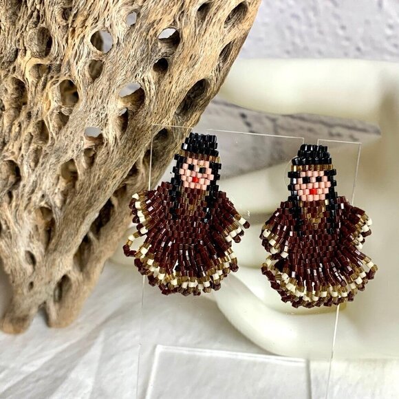 Vintage Navajo Beaded Doll Post Earrings - Picture 1 of 7